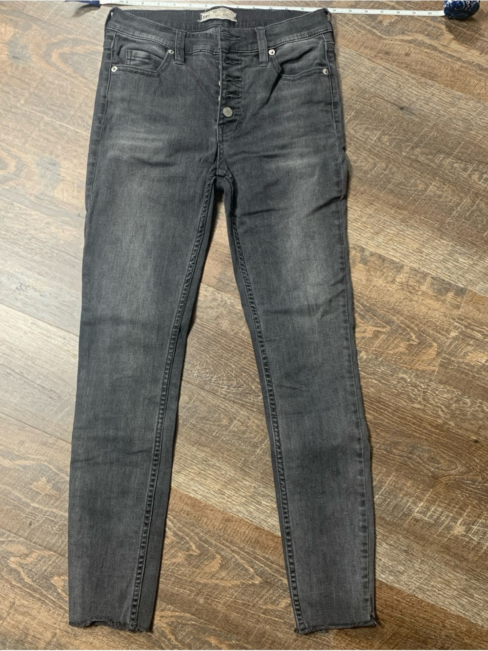 Free People Dark Gray Jeans Sz27 Raw Edge Hem Straight Leg